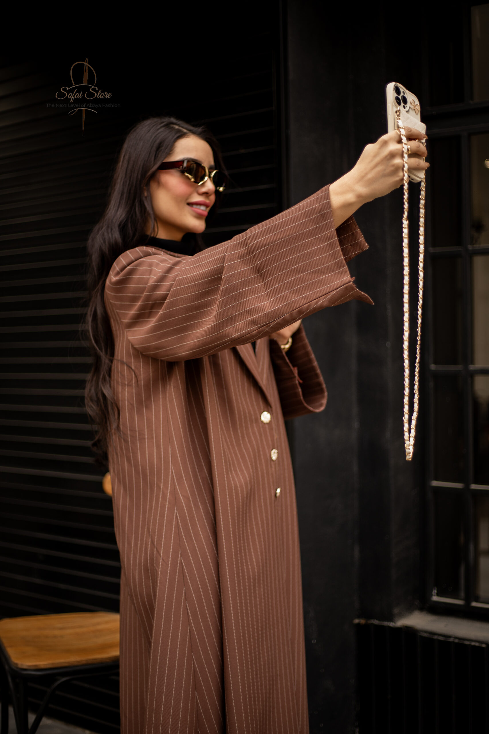 Mocha Pinstripe Abaya - Image 6