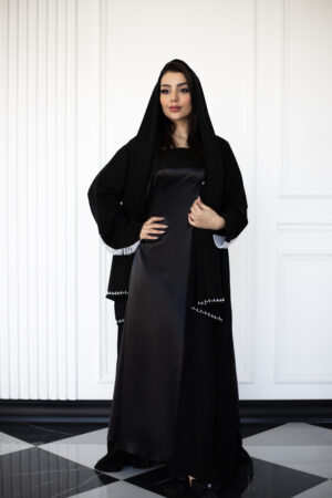 Black Satin Pleated Abaya