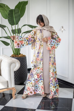 3D Floral Open Front Abaya