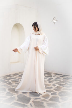 Cream Sequin Sleeves Open Abaya