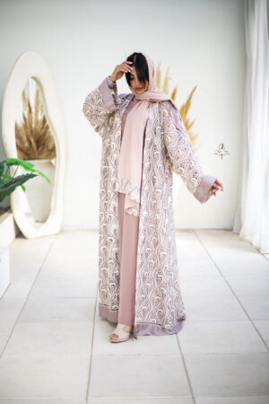 Lilac Lace Open Abaya