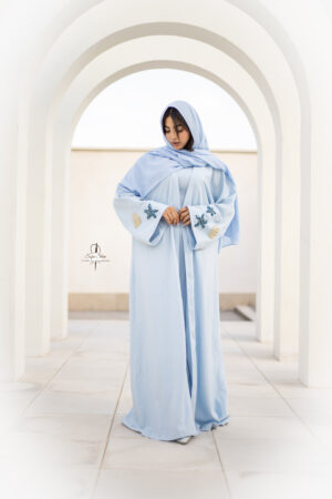 Sky Blue Linen Open Abaya