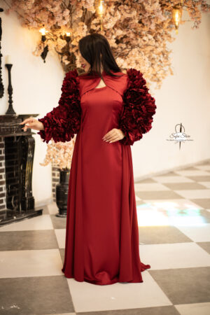 Red Ruffled Sleeves A-Line Abaya