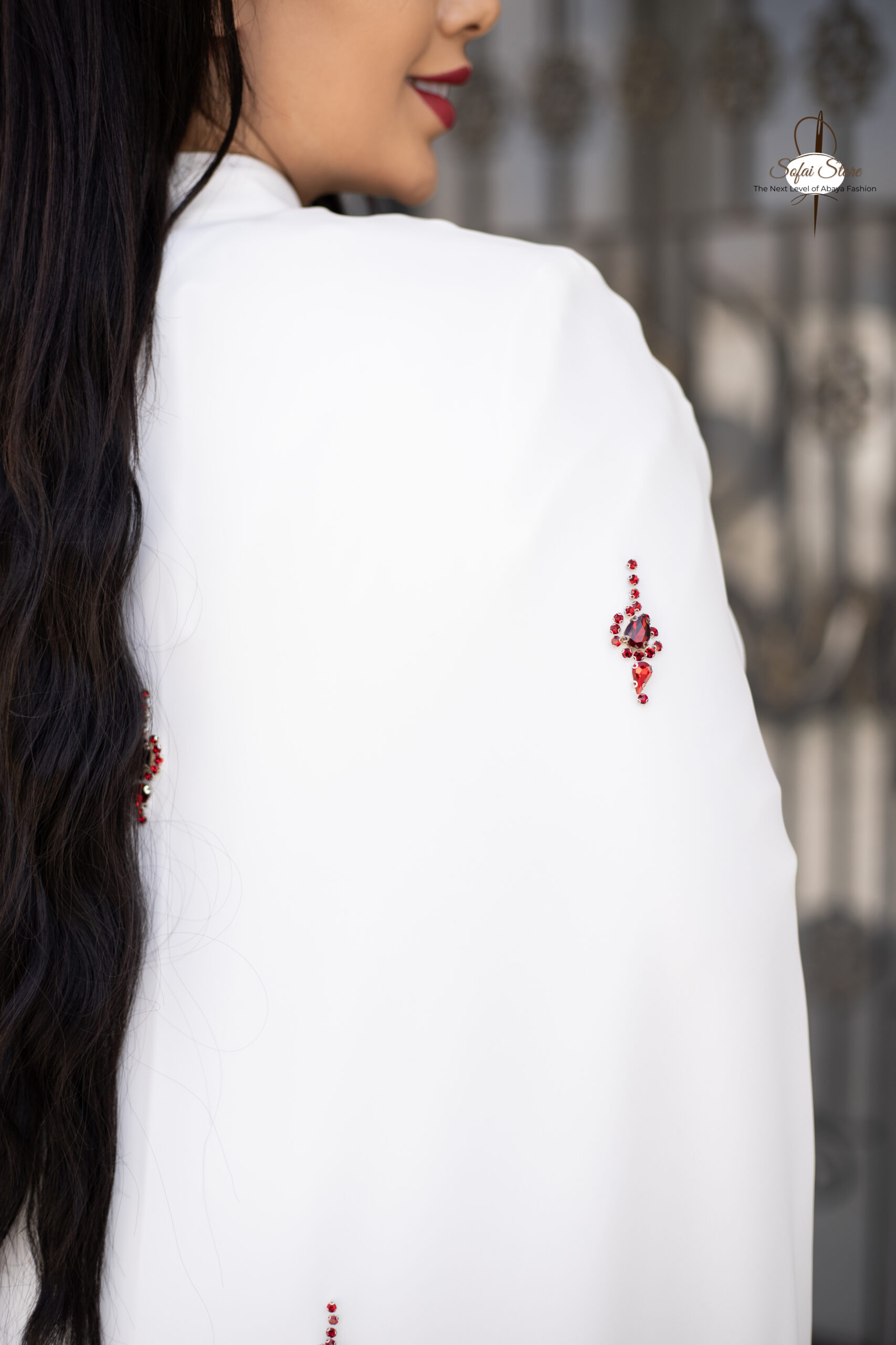 White High Neck Cape Abaya - Image 4