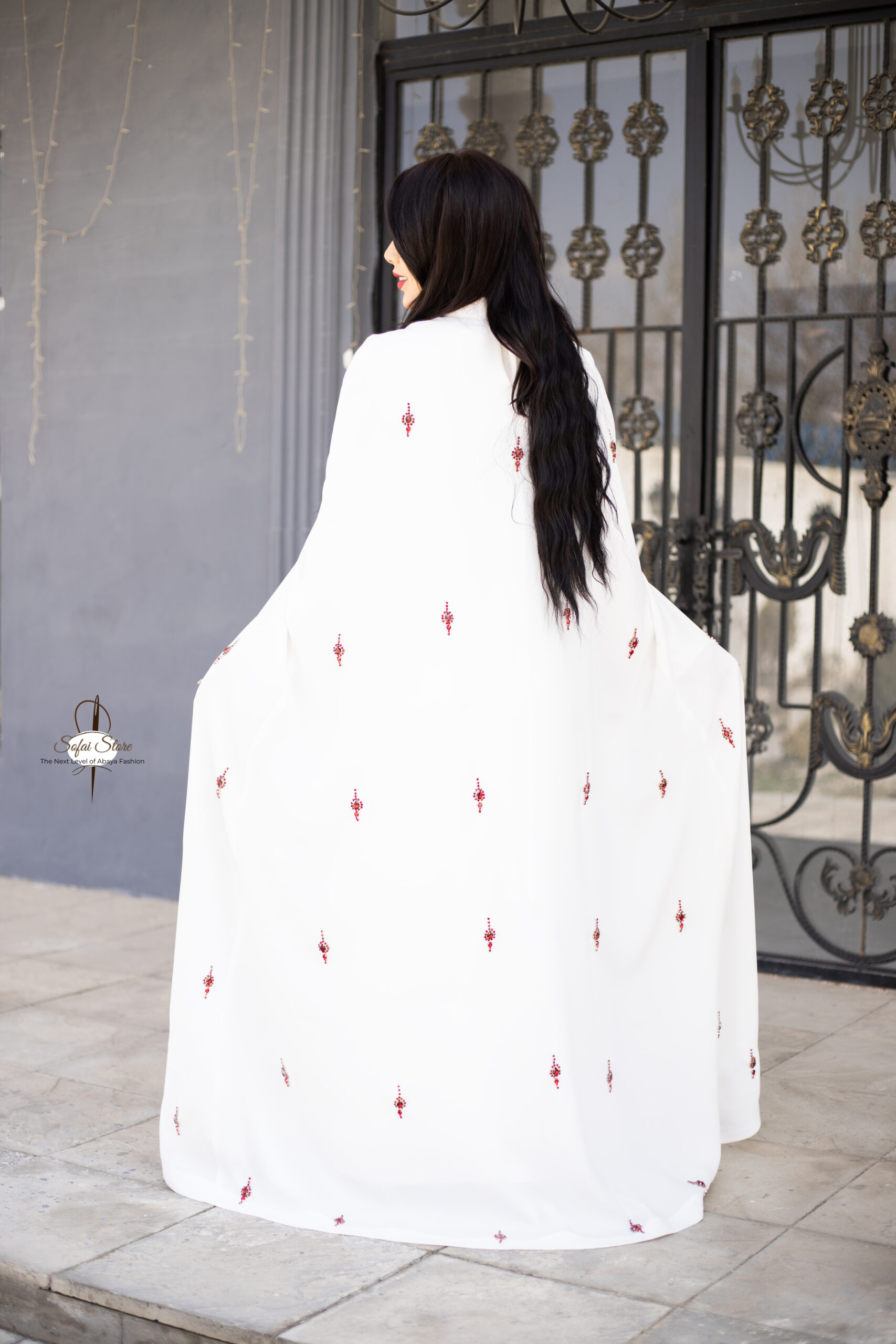 White High Neck Cape Abaya - Image 6
