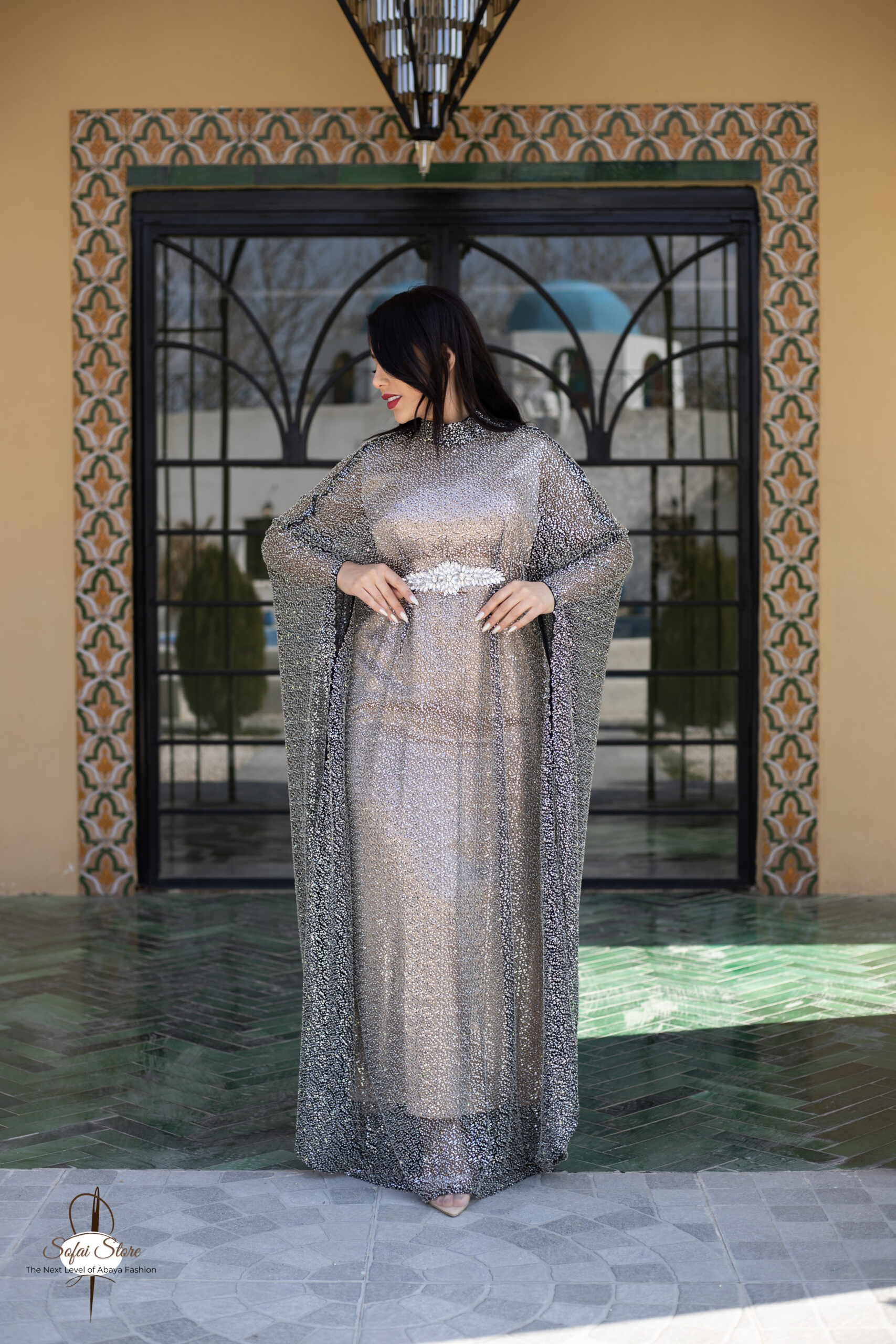 Silver Shimmer Kaftan Abaya - Image 6