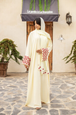 Yellow Floral Sleeve Open Abaya