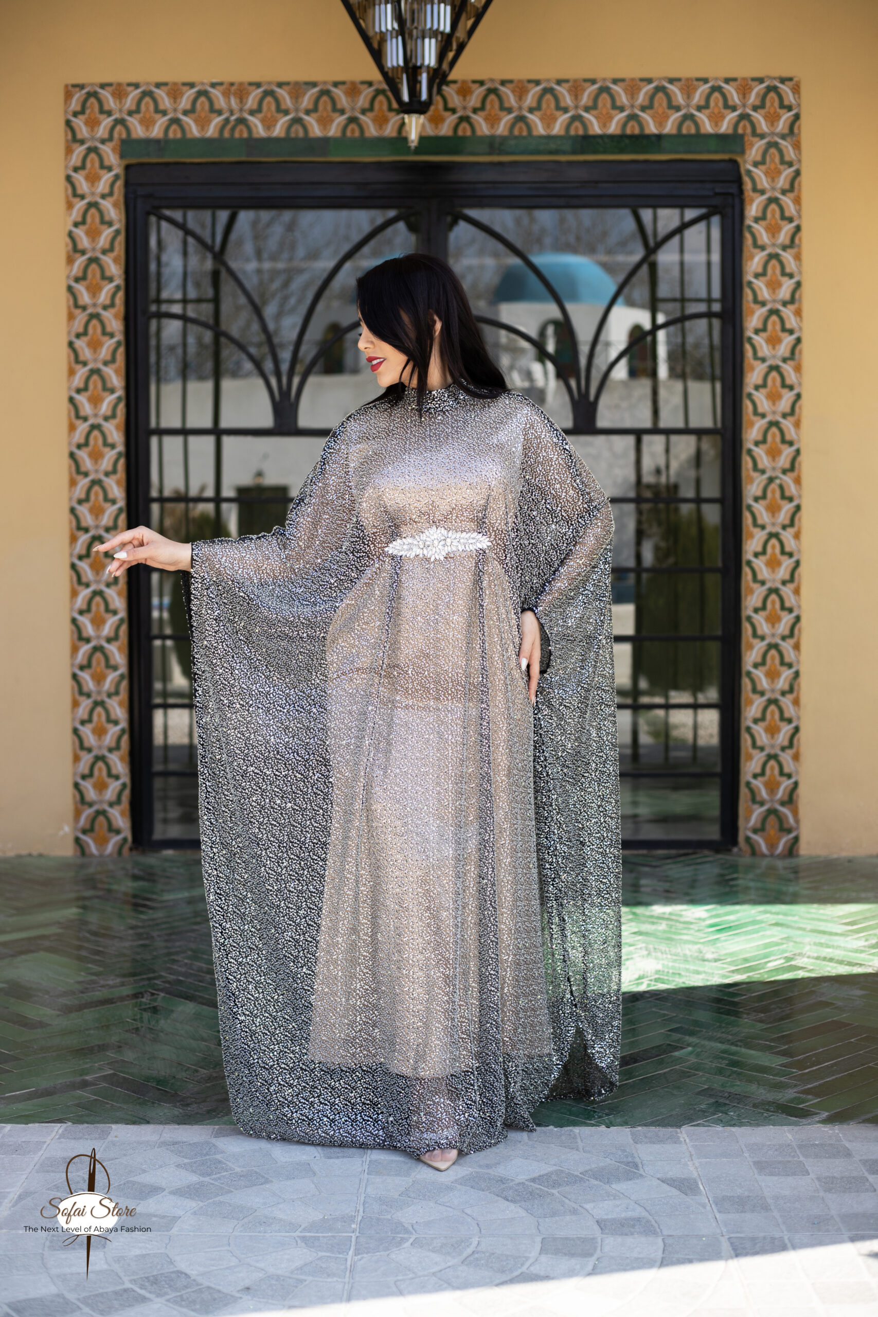 Silver Shimmer Kaftan Abaya - Image 5