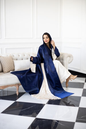 Navy Blue Pleated Open Abaya