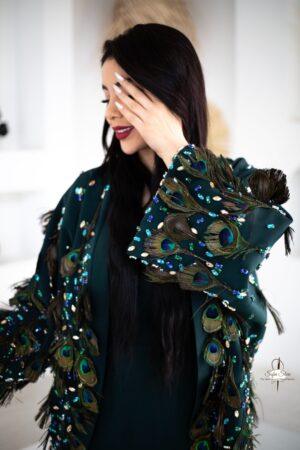 Fancy Peacock Feather Jacket Style Abaya